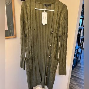 Cable Knit Long Cardigan Sweater M